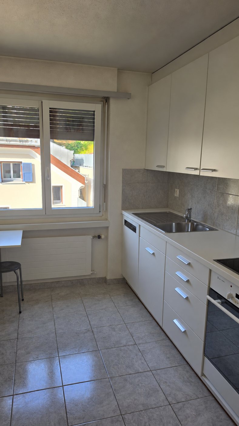 Küche der Ferienwohnung mit Backofen und Geschirrspüler